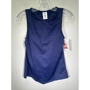 Lands' End Swim Top Womens 4 High‎ Neck Navy Blue Solid Padded Beach